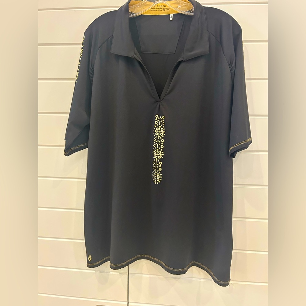 Nancy Lopez Golf Shirt 1X Black Gold